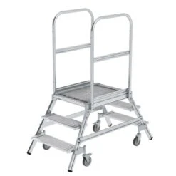 Günzburger Aluminium-Podestleiter,beidseitig Begehbar, 3 Stufen, 51203